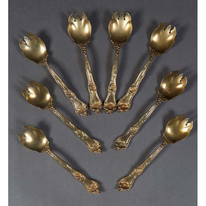 Appraisal: Set of Eight Gilt Washed Sterling Oyster Forks th c