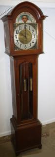 Appraisal: Fine German tall cased grandfather clock inlaid mahogany engraved brass