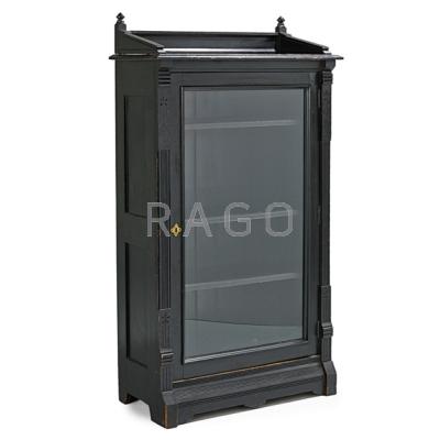 Appraisal: AESTHETIC MOVEMENT Ebonized single-door bookcase USA s Ebonized wood glass