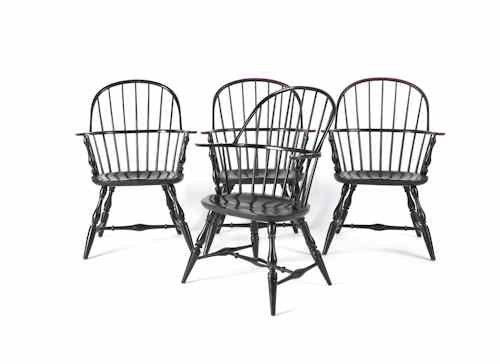 Appraisal: Set of four Saybolt Cleland bowback Windsor armchairs painted black