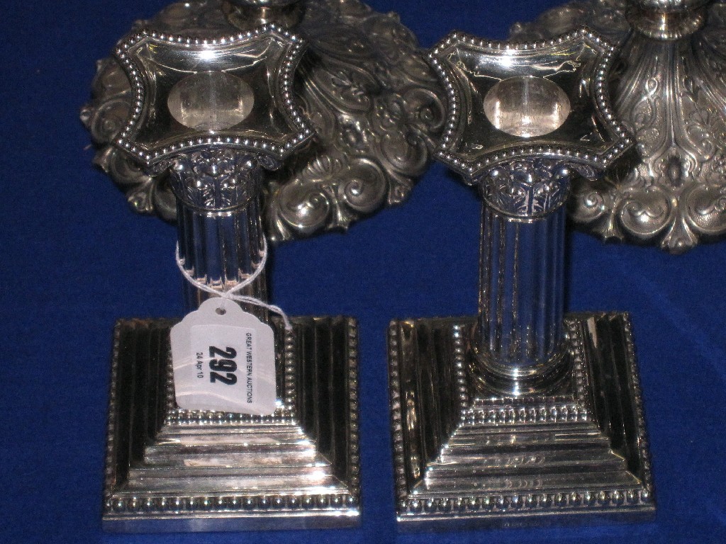 Appraisal: Pair of silver plated library candlesticks