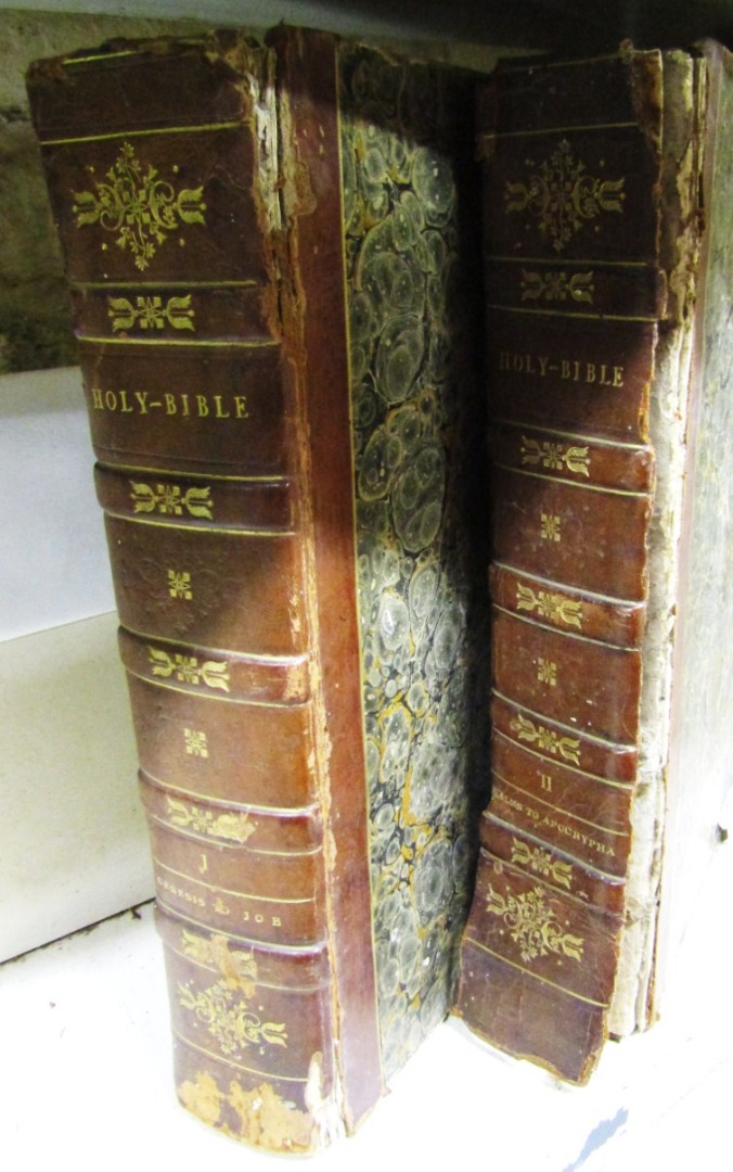 Appraisal: The Holy Bible vol engraved plates throughout contemporary half calf