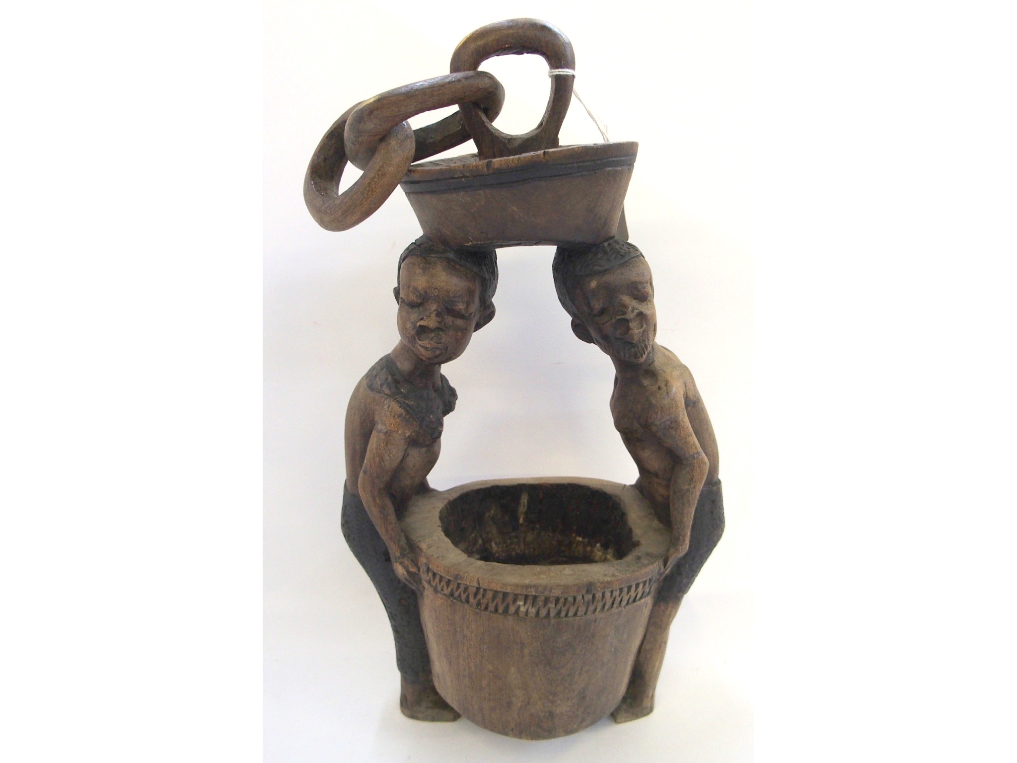 Appraisal: Wooden African figural hanging pot