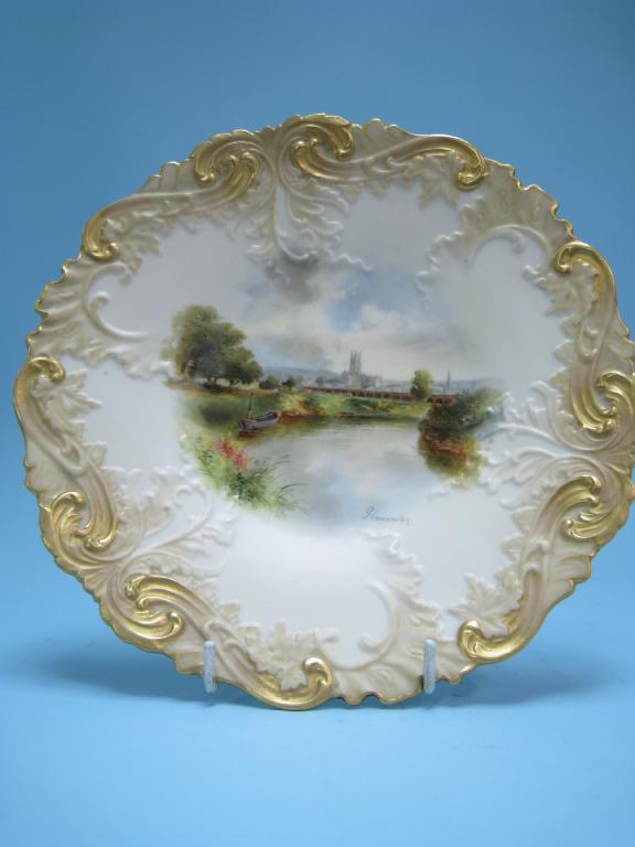 Appraisal: A Grainger Worcester Plate painted scene of Gloucester showing river