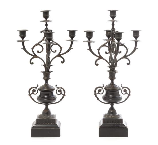 Appraisal: Sale Lot A Pair of Neoclassical Bronze Five-Light Candelabra each