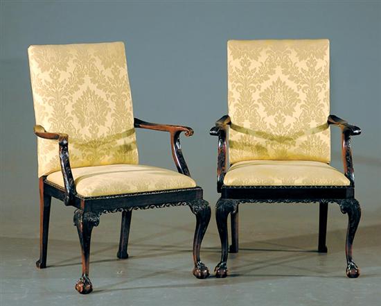 Appraisal: Pair George III style carved mahogany armchairs late th early