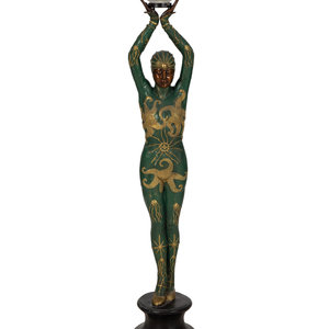 Appraisal: A Polychromed Metal Figural Floor Lamp in the Style of