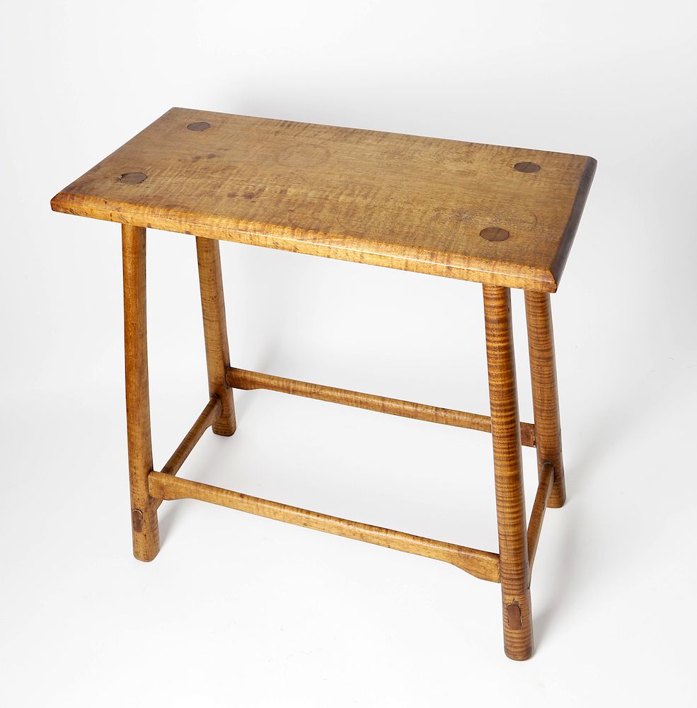 Appraisal: Tiger Maple Rectangular Stool Exclusive on Bidsquare Tiger Maple Rectangular