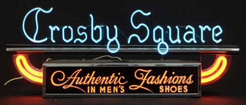 Appraisal: Crosby Square Shoe Neon Sign Description s Blue neon on