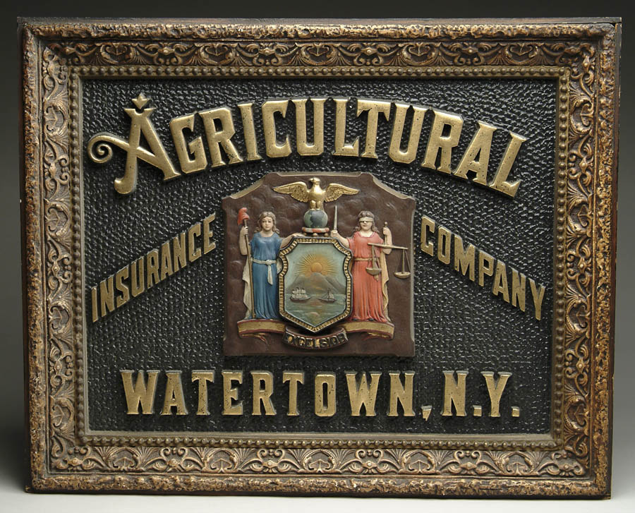 Appraisal: AGRICULTURAL INSURANCE COMPANY SIGN Composition D advertisement from this Watertown