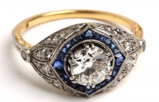 Appraisal: Platinum K Gold Diamond Sapphire Ring Art deco mine cut