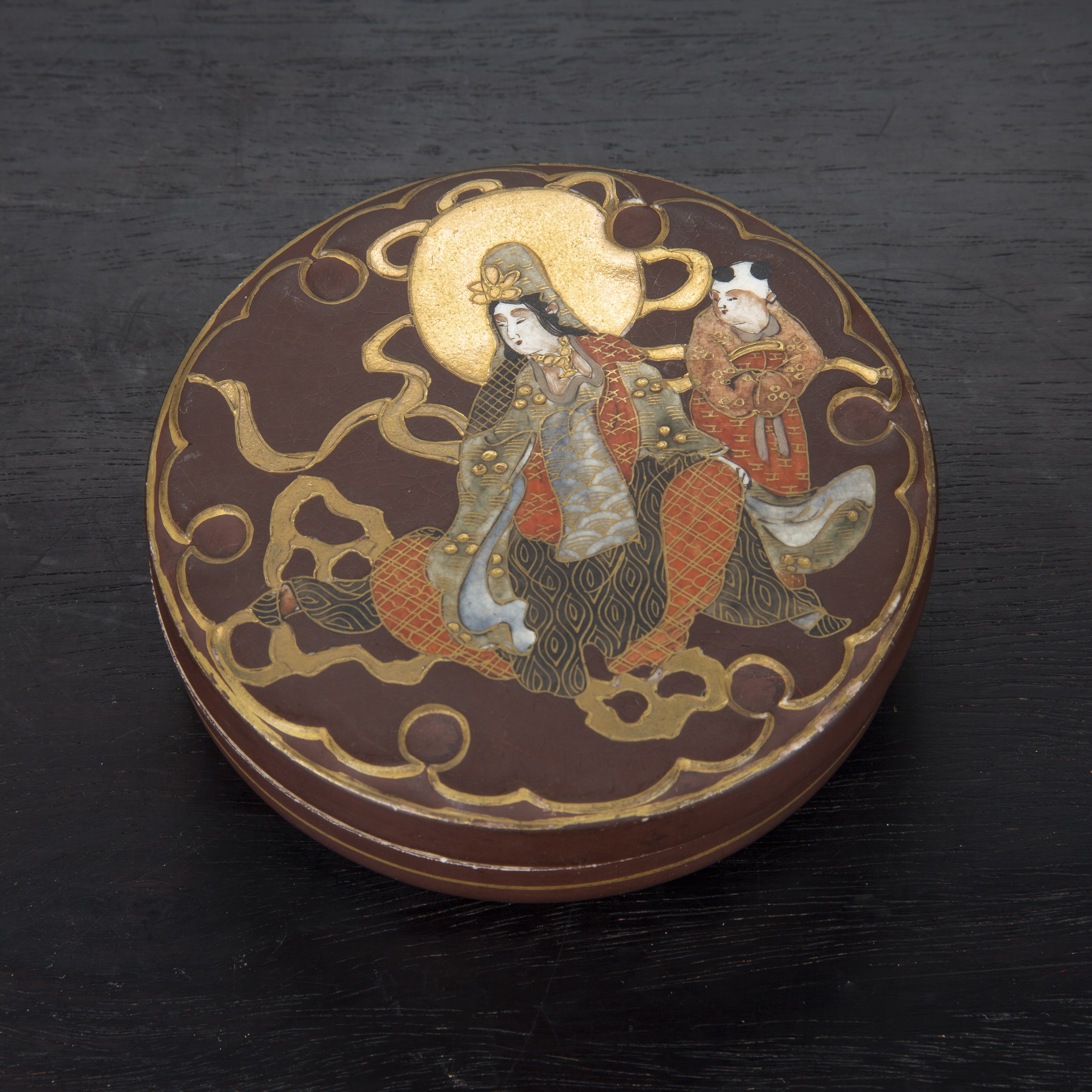 Appraisal: Kyoto School Satsuma circular box and coverJapanese th Century Coloured