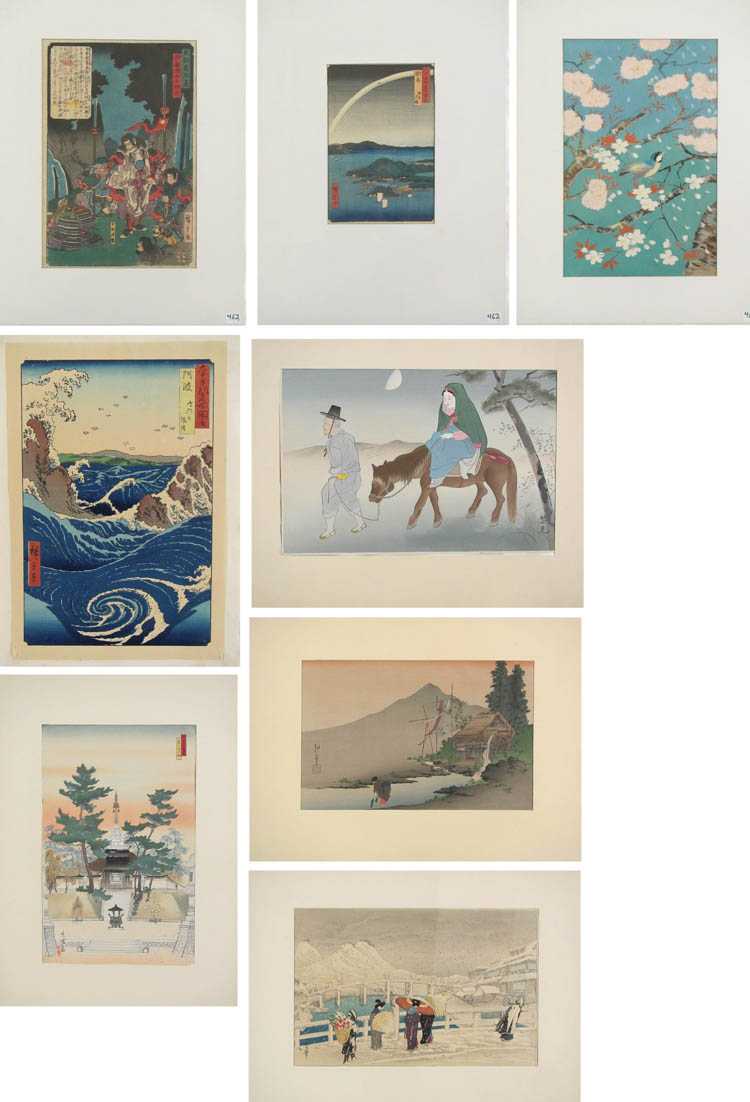 Appraisal: EIGHT JAPANESE WOODCUTS Three after Ando Hiroshige - and the