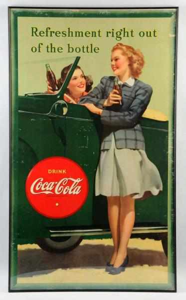 Appraisal: Large Cardboard Coca-Cola Poster Framed under plexiglass Classic graphics and