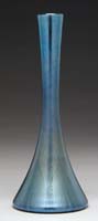 Appraisal: TIFFANY IRIDESCENT BUD VASE Iridescent blue coloring with gold pulled