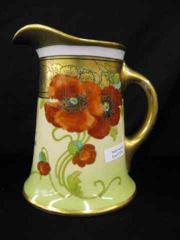 Appraisal: Pickard Handpainted Porcelain Pitcher poppy decor by Fuchs '' tall