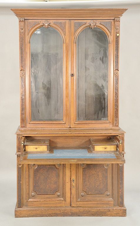 Appraisal: Walnut Victorian bookcase in two parts ht in wd in