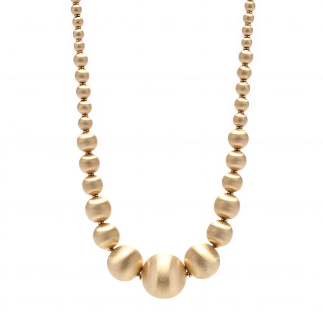 Appraisal: GRADUATED GOLD BEAD NECKLACE Necklace strung with graduated brushed gold