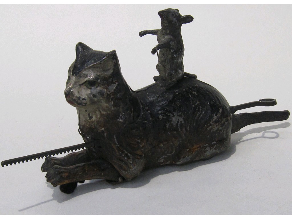 Appraisal: Clockwork toy 'mouse on a cat's back'