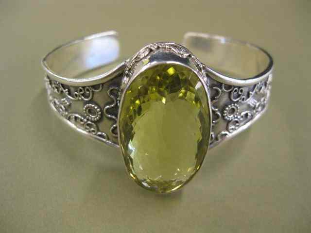 Appraisal: Lemon Citrine Sterling Bracelet caratoval gem in fancy cuff style