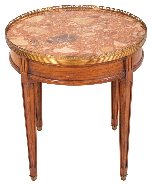 Appraisal: LOUIS XVI STYLE MARBLE MOUNTED TABLE A BOUILLOTTE Louis XVI