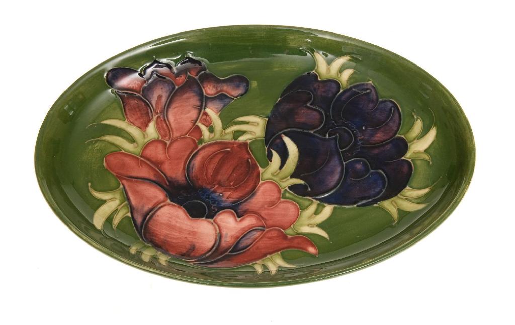 Appraisal: WALTER MOORCROFT POTTERY TRAY of oval form tubelined and hand-painted