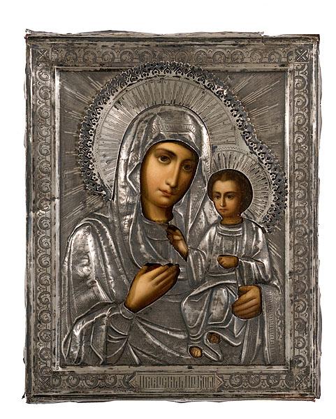 Appraisal: RUSSIAN ICON THEOTOKOS OR MOTHER OF GOD th century hand-painted