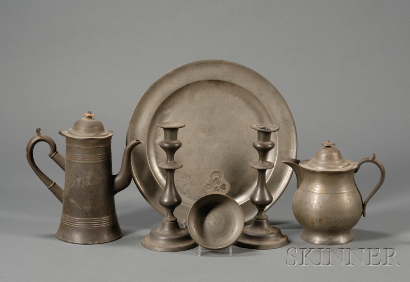 Appraisal: Six Pewter Items early th century a large plate a