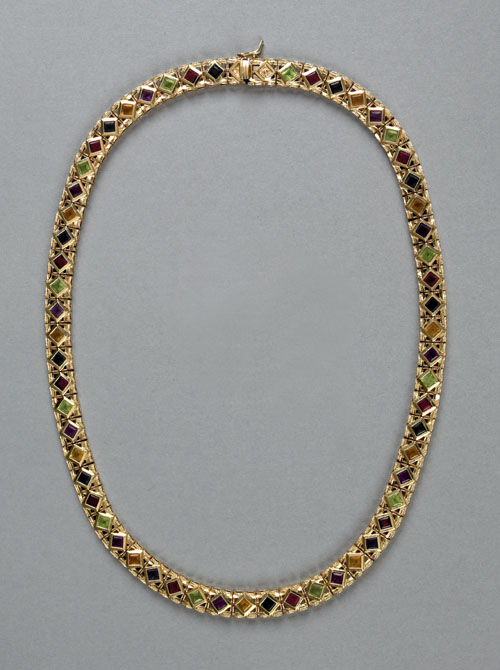 Appraisal: K yellow gold AE necklace with peridot amethyst citrine blue