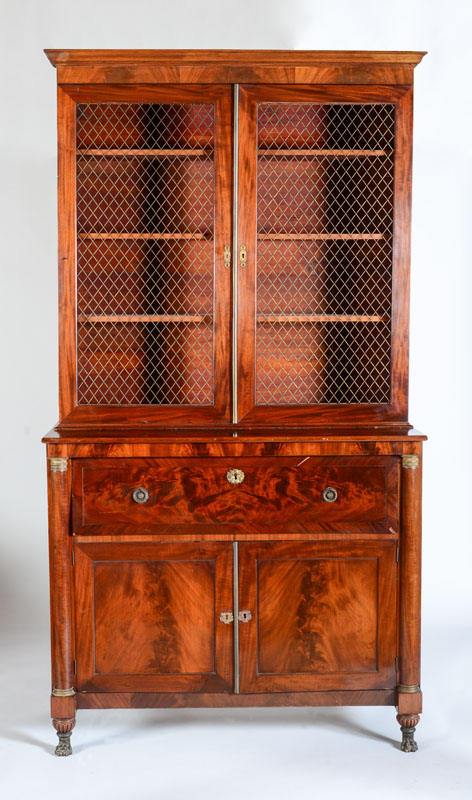 Appraisal: FEDERAL BRASS-MOUNTED MAHOGANY SECRETARY BOOKCASE NEW YORK ft in x