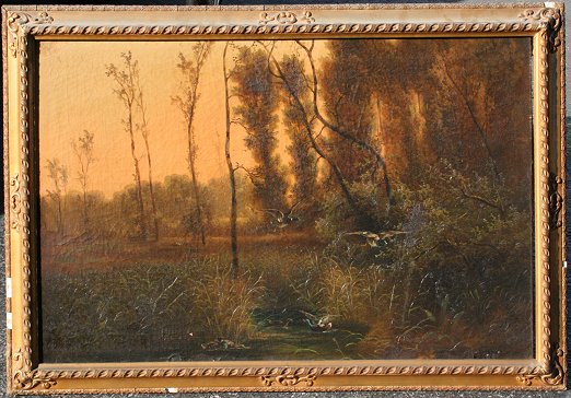 Appraisal: TH C ILLEGIBLY SIGNED LANDSCAPE PAINTING WITH DUCKS OIL Canvas