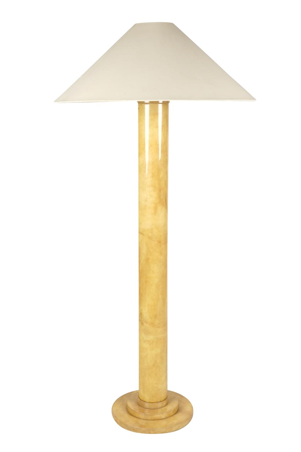 Appraisal: LACQUERED SKIN FLOOR LAMPKarl Springer style with a matching shade