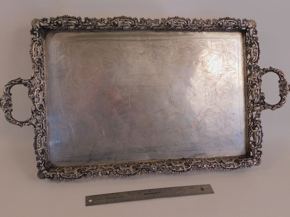 Appraisal: ANTIQUE SILVER TRAY WITH ANIMALS OZT Antique Italian solid silver