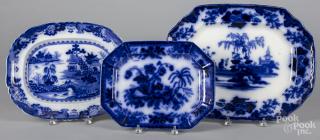 Appraisal: Three flow blue platters largest - '' l '' w