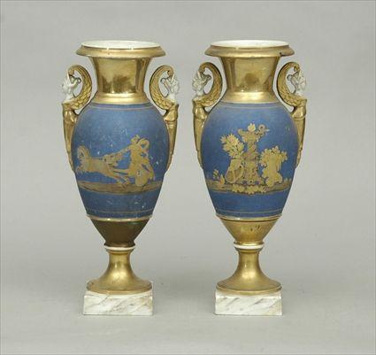 Appraisal: Pair of Paris Porcelain Blue-Ground Mantel Vases