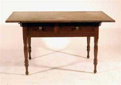 Appraisal: Cherry tavern table th century Rectangular top over two drawers