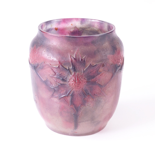 Appraisal: GABRIEL ARGY-ROUSSEAU Pate-de-verre vase decorated with thistles in shades of