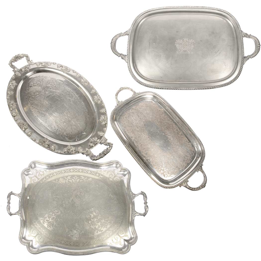 Appraisal: Group of Four Silver Plated Trays Length of largest inches