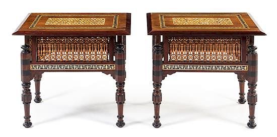 Appraisal: A Pair of Moorish Mother-of-Pearl Inlaid Side Tables Height x