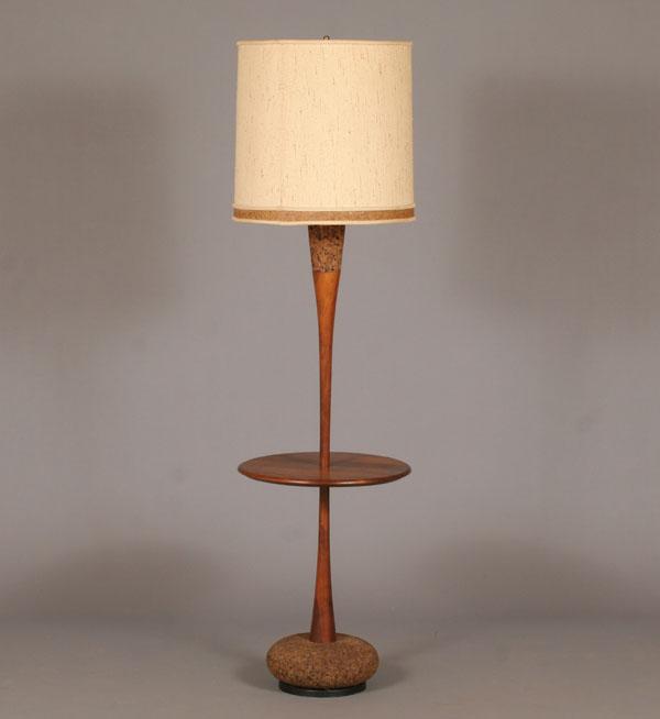 Appraisal: Unusual modern Eames era floor lamp flaired mahogany stem with