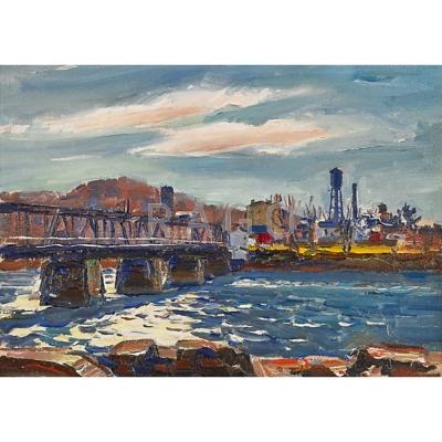 Appraisal: John F Folinsbee American - Lambertville Bridge s Oil on