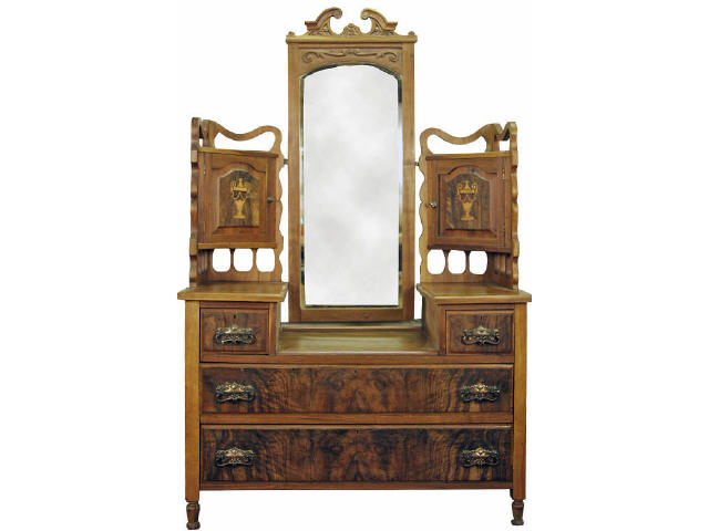 Appraisal: Fine mahogany stepped dressing vanity with carved mirror canted upper