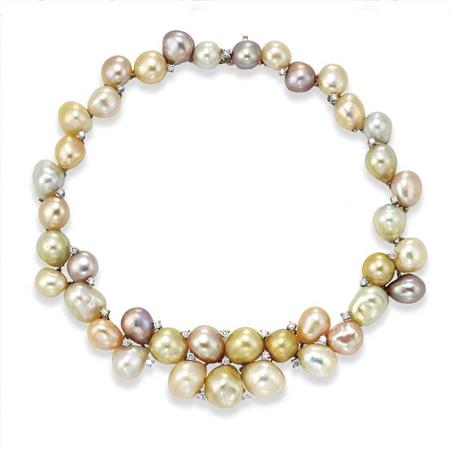 Appraisal: Multi-Colored Freshwater Pearl and Diamond Necklace Estimate -