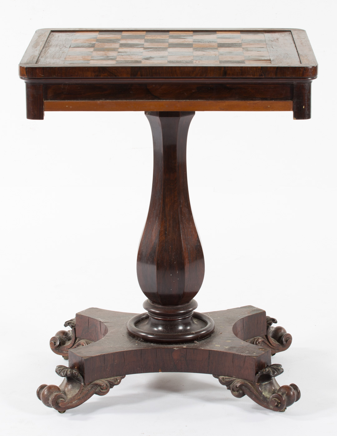 Appraisal: Regency rosewood games table circa compartment enclosed by checkerboard inlaid