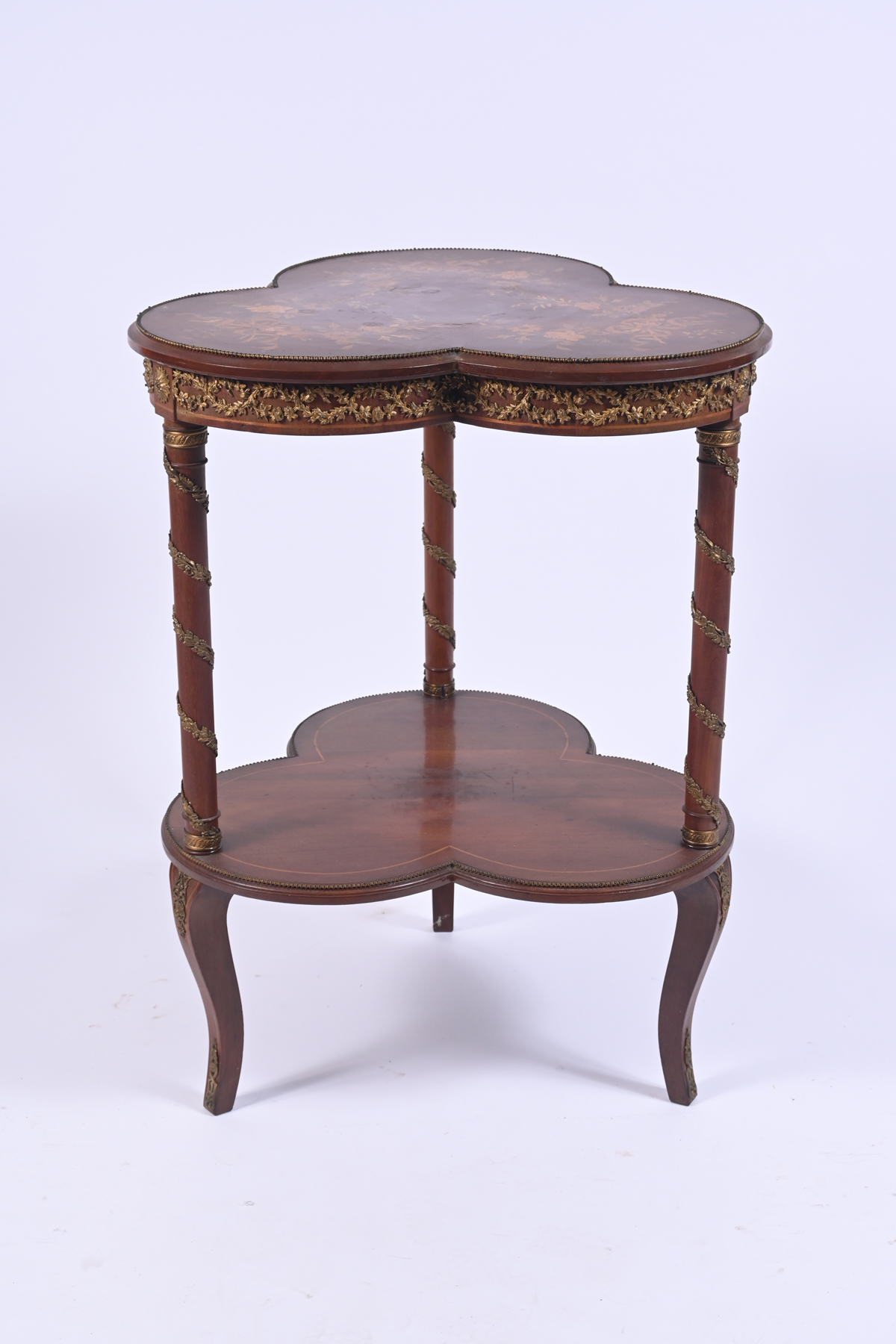 Appraisal: TRI-LOBED INLAID MARQUETRY TABLE George C Flint Co New York