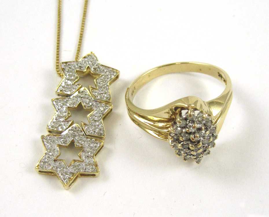 Appraisal: TWO ARTICLES OF DIAMOND AND GOLD JEWELRY including a size