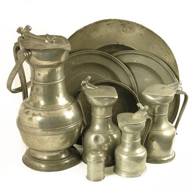 Appraisal: A collection of continental pewter comprising a large Swiss measure