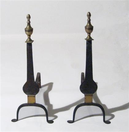 Appraisal: Pair of Classical brass and wrought-iron andirons late th century