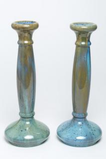 Appraisal: Pair of Old Fulper Pottery Candlesticks Venetian blue circa -