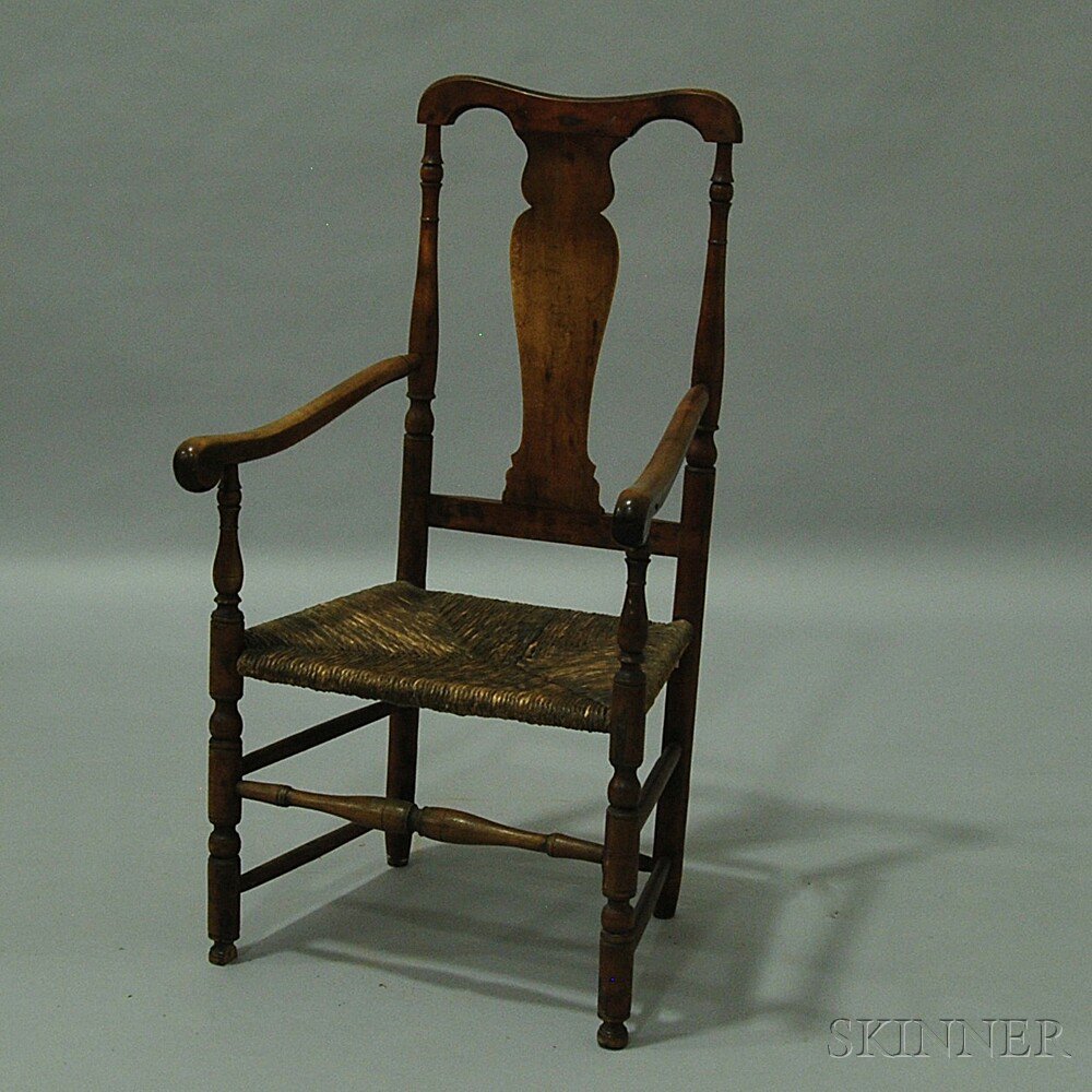 Appraisal: Queen Anne Country Maple Armchair New England mid- th century